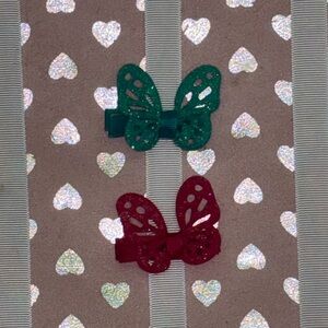 Butterfly Hair Clips for Kids - Green and Red